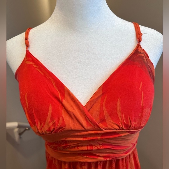 Snap Women's Sleeveless Orange Maxi Dress Size Small Boho Y2K Tropical Beach - Picture 6 of 8
